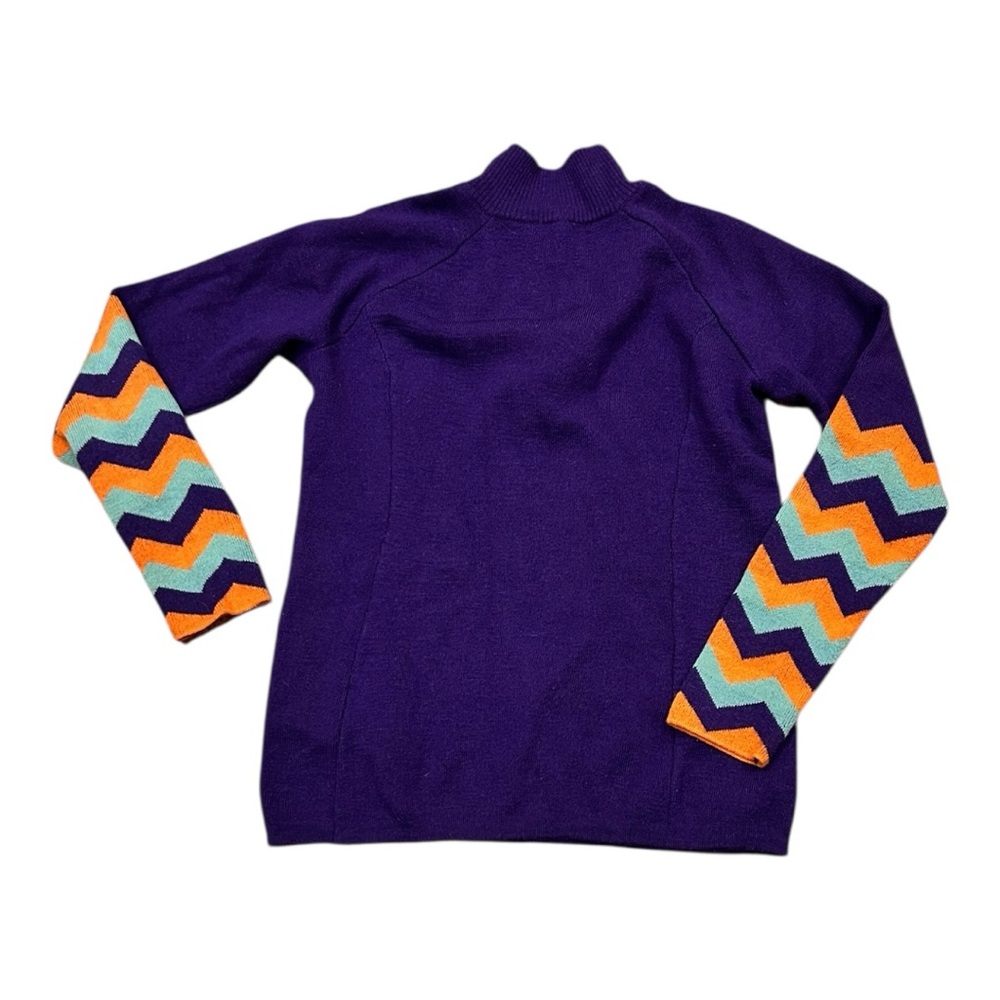 NEVE Woman’s 1/4 Zip Sweater 100% Wool. medium. Purple/Orange - Picture 2 of 4